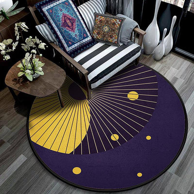 跨境時尚現代金圓球線條深藍紫黃色客廳臥室吊籃椅圓形地墊地毯