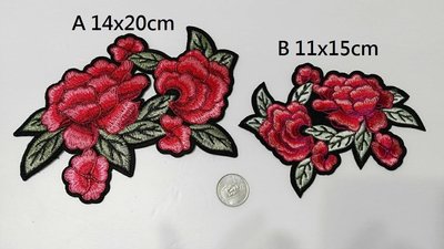 花朵花鳥刺繡花貼布貼背膠臂章 玫瑰花14x20cm