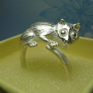 琥珀貓銀飾DIY【925純銀飾品】可調式活動戒指~A0018~狐猴~一個