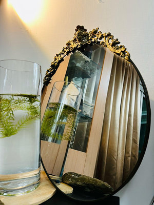 【梅根甜甜歐洲古物】大件法國1950年代古典老黃銅掛鏡/鏡子*現貨在台*奢華#咖啡廳#餐廳#服飾店#商業展示