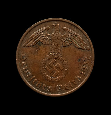 德國     1939年    A(柏林廠) 納粹德國       2芬尼       銅幣     2917