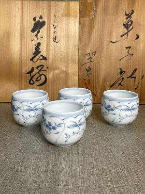 日本光峰青花花繪畫片四杯，茶杯湯吞茶碗主人杯，茶具茶道具陶瓷
