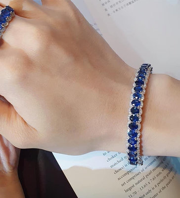 【翡翠坊】天然藍寶石手環17.5萬，藍寶總共9.32克拉，19顆，平均每顆約49-50分，內周長16cm 非常漂亮超值推薦