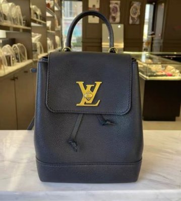 二手正品LOUIS VUITTON 路易威登 LV 黑色 LOCKME MINI後背包/雙肩包 M54573