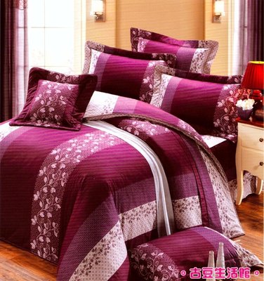 100%純棉_ 雙人鋪棉床罩兩用被全套六件組。台灣製。5x6.2尺。CB610紫