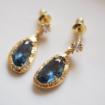 韓國BER~六芒星歐美風輕珠寶手工切面水晶玻璃藍石耳釘