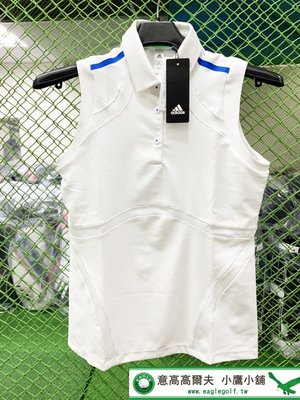 [小鷹小舖] Adidas Golf 阿迪達斯 高爾夫 女孩 無袖polo衫 三扣式領 提花網布 徽章背面 防紫外線 白