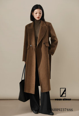 XG 31017 秋冬高級感繫帶羊毛駱駝絨雙面呢大衣外套