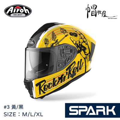【帽牧屋】AIROH SPARK#3 亞洲版 全罩式安全帽 史巴克 內墨鏡 輕量 通風 內襯全可拆 雙D扣 黑/黃