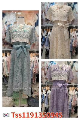 【莉莎小屋】💝正韓 Korea 春夏新品(代購)✈立體花穿帶蝴蝶結蕾絲綁帶洋裝👚👖E0605