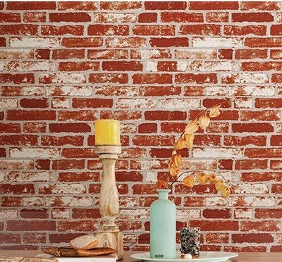 KIPO-特殊復古磚牆壁紙 壁貼 仿磚紋 做舊仿石材可擦拭清潔-3款-紅土磚