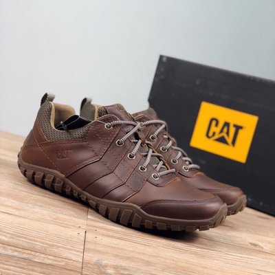 100％原廠 CAT 男士真皮系帶工裝鞋戶外低幫旅行鞋跑步鞋橡