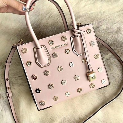 【二手正品】 MICHAEL KORS MK女包 2019新款戴妃手提女包 鏈條女包 單肩手提包 牛皮配花朵女包 全新