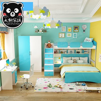 【大熊傢具】IKS H01 藍色 兒童床 上下床 雙層床 挑高組合床 高低子母床 帶抽托床 三層組合床