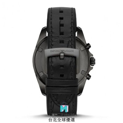 【二手】阿曼尼 ARMANI AR6097 運動風格男士腕錶 黑色真皮錶帶 多功能時尚潮流石英手錶