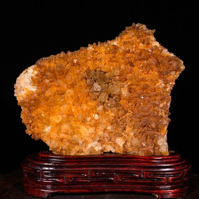奇石 原石擺件 天然黃水晶晶簇帶座高21.5×22×4cm 重1.9公斤編號350121
