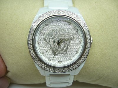[吉宏精品交流中心]VERSACE 凡賽斯 滿天星鑽石面 原鑲表框 白色 陶瓷 機械 女錶