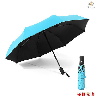 全自動黑膠防晒晴雨兩用遮陽傘8骨三折黑膠傘 商務黑膠遮陽傘 藍色-SAINT線上商店
