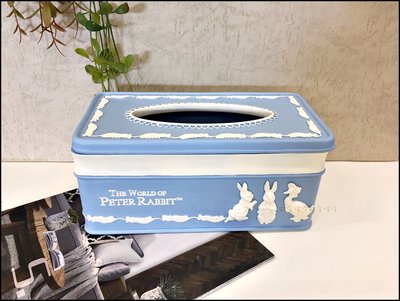 彼得兔系列-北歐風波麗製 藍白色立體浮雕兔子面紙盒 正版授權 簡約風卡通兔子造型紙巾盒衛生紙盒桌上收納盒【歐舍傢居】
