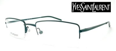 #嚴選眼鏡 YSL 聖羅蘭 YvesSaintLaurent = 菁英款彈簧鏡腳設計藍黑色半框鏡架 義大利製 出清特價