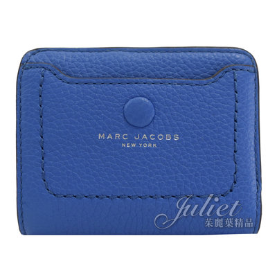 【茱麗葉精品】【全新精品 優惠中】MARC JACOBS 馬克賈伯 專櫃商品 燙金LOGO全皮革扣式短夾.藍 現貨