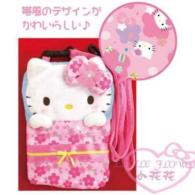 ♥小花花日本精品♥Hello kitty凱蒂貓粉色立體圖案側背小包萬用包手機包小物包-和風款 00425902
