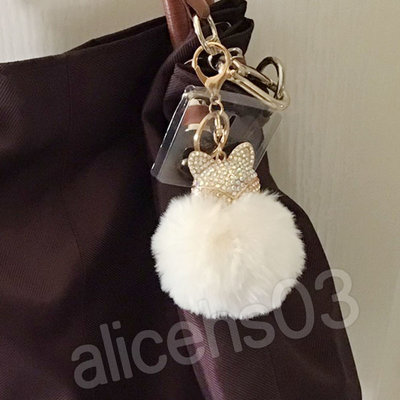 【HW-O149】可愛 絨毛 水鑽 狐狸造型 毛球 吊飾 鑰匙圈 (金莎)