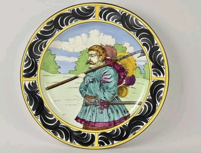 【波賽頓-歐洲古董拍賣】歐洲/西洋 德國古董 德國手工老騎士彩繪瓷盤一個(年份:1960年)(直徑:33cm)(落款:Dresden)