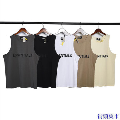 街頭集市背心 無袖背心 夏季潮牌FOG TANKTOP ESSENTIALS立體壓膠寬鬆上衣 純棉男女款無袖背心