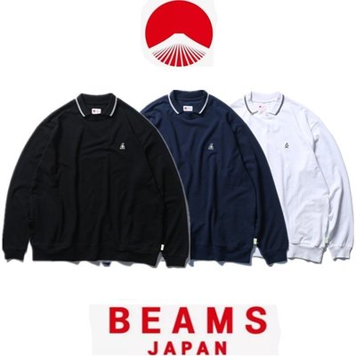 現貨熱銷-BEAMS JAPAN 長袖POLO衫寬松百搭純色長袖T恤上衣男女 滿千免運