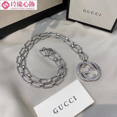Gucci古馳新款925純銀經典大G項鍊 鏈長60M  重約55g~玲瓏心飾