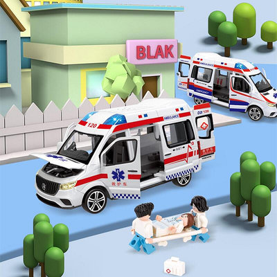 大號1：24賓士120救護車合金汽車模型帶人偶擔架醫療車玩具警務車