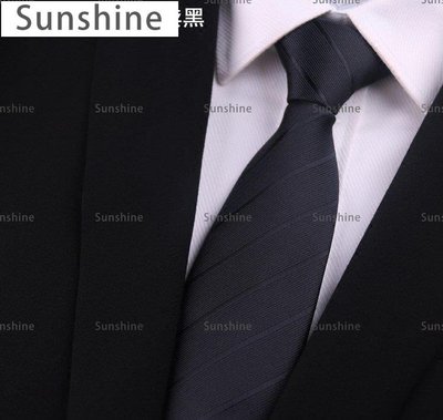 [Sunshine]商務正裝男士結婚新郎拉鏈團體領帶純黑色細紋韓版窄領帶6cm8cm