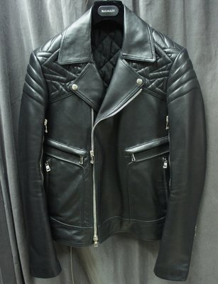 現貨BALMAIN華麗搖滾新品 黑色騎士款BIKER皮衣夾克 外套size48