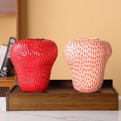 簡約現代卡通色陶瓷草莓花瓶 北歐ins風插花花器桌面擺件工藝品