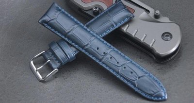 22mm收18mm義大利進口皮料高級感加厚款真皮壓鱷魚皮紋錶帶,ar ma ni紳士錶機械錶-深藍色