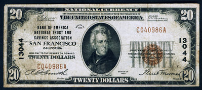 銀幣1929年版20美元 國民銀行券(舊金山全美國民銀行信托儲蓄協會)7品