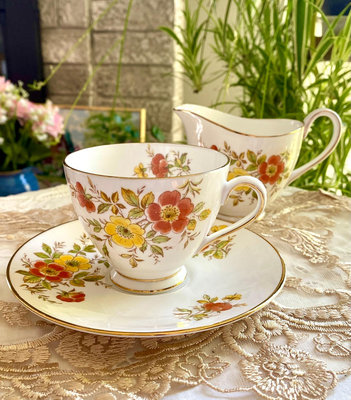 英國骨瓷 西洋古董 Tuscan骨瓷咖啡杯 粉釉小花杯碟套裝