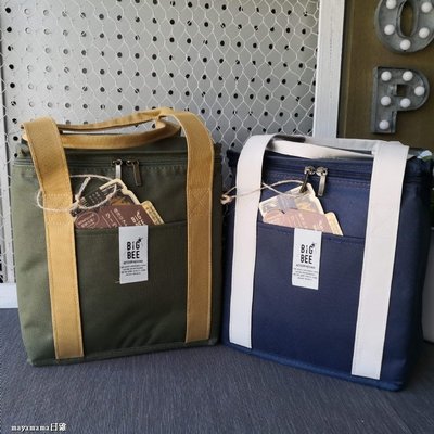 ♥︎MAYA日雜♥︎日本 Big Bee BOX型 環保保鮮 保冷袋 手提袋 便當袋  藍色/綠色（貨況請詢問）