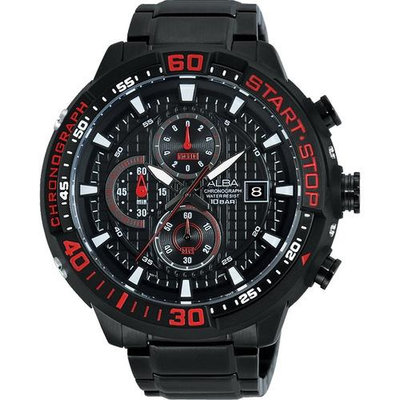 「官方授權」ALBA 雅柏 男時尚黑鋼計時腕錶(AM3099X1)-鍍黑/49mm