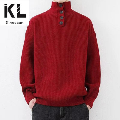 大紅色毛衣男 M3L 冬季高領針織衫 本命年設計款保暖加厚毛線衫 龍年打底衫 新年紅色高領毛衣