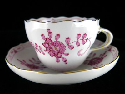 德國麥森Meissen 手繪紫印度之花咖啡杯盤組-B