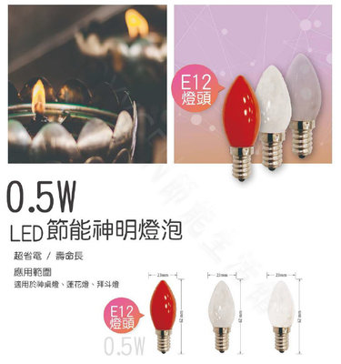 【大同】LED 神明燈 0.5W 2入組 清光/紅光 E12 燈座用 可直接更換 節能 省電 燈泡 蓮花燈 光明燈 神桌