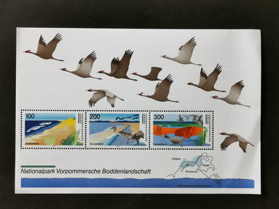 (C8185)德國1996年國家公園 濕地保護 鳥 風景小全張郵票(C6836)(軟折痕)