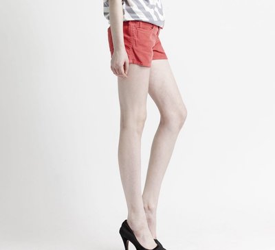 全新BRAPPERS 女款Boy Friend Jeans系列-腰39臀49公分女用彈性條絨短褲-橘紅