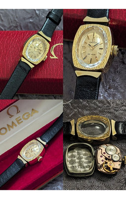 （全部原裝）1960年代停產（盒裝美品）omega包金特殊錶耳，手上鍊機械女錶