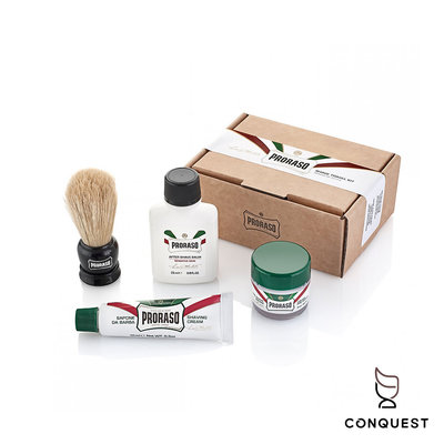 【 CONQUEST 】義大利 Proraso Shave Travel Kit 旅行修容四件組 刮鬍旅行組 方便攜帶