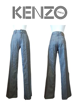 紳士名牌~【KENZO】淺棕色 格紋經典紳士羊毛長褲 ~ J-27