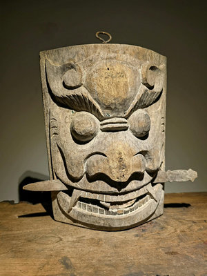 【二手】 老木雕面具獸面吞口饕鬄瑞獸獅子老面具1633 古玩雜項【好運來】