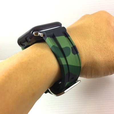 Apple Watch  沛納海代用 橡膠 軍用造型 錶帶 軍綠 迷彩 不鏽鋼針釦 質好耐用 42 44